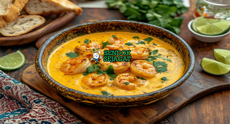 Vatapá dengan udang dan saus creamy di mangkuk saji