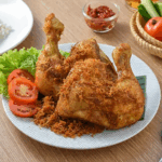 Ayam Goreng Kalasan kriuk dengan kuah manis di piring saji