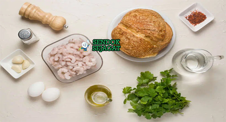 Bahan-bahan untuk Açorda, termasuk roti keras dan cilantro