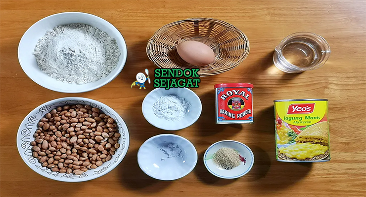 Bahan-bahan untuk Apam Balik, termasuk tepung terigu dan kacang tanah