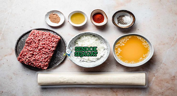 Bahan-bahan untuk Burek, termasuk yufka dan daging sapi