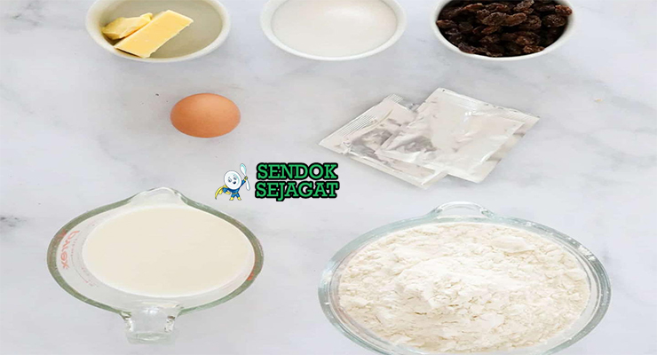 Bahan-bahan untuk Finger Bun, termasuk tepung dan gula icing