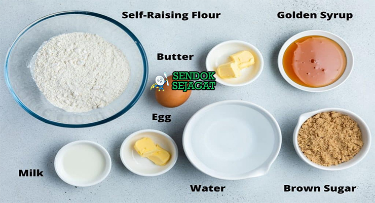Bahan-bahan untuk Golden Syrup Dumplings, termasuk tepung dan golden syrup