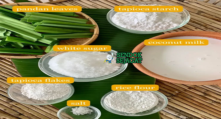 Bahan-bahan untuk Khanom Chan, termasuk tepung beras dan santan