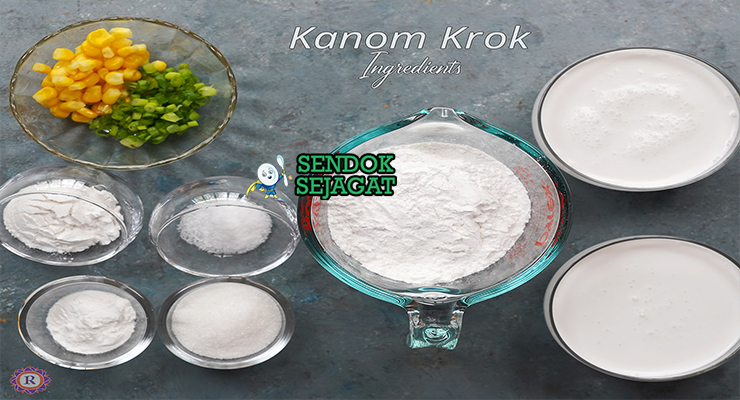 Bahan-bahan untuk Khanom Krok, termasuk tepung beras dan santan