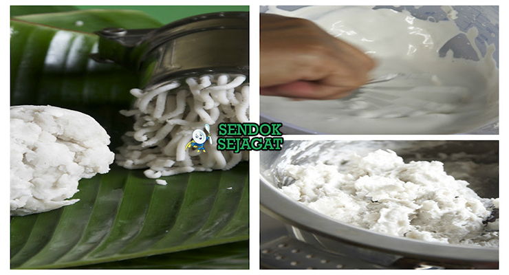 Bahan-bahan untuk Kue Putu Mayang, termasuk tepung beras dan santan