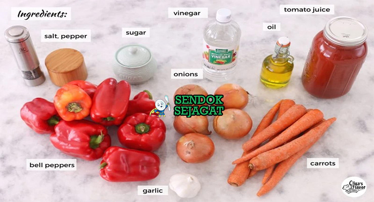 Bahan-bahan untuk Lecho, termasuk paprika dan tomat segar