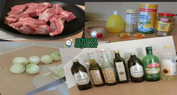 Bahan-bahan untuk Mafe, termasuk daging sapi dan kacang tanah