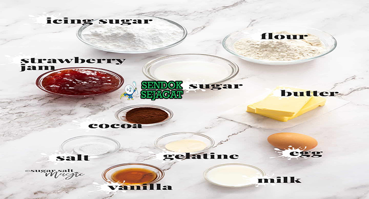 Bahan-bahan untuk Neenish Tart, termasuk tepung dan cokelat