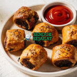 Pork and Fennel Sausage Roll dengan pastry renyah di piring saji