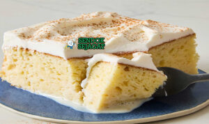 Tres Leches Cake Lembut Khas Meksiko Tres Leches Cake dengan kue susu dan krim kocok di piring saji