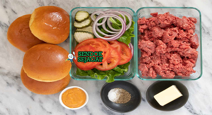 Bahan bison burger daging bison giling bacon brioche bun cheddar onion