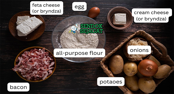 Bahan bryndzové halušky kentang bryndza bacon tepung telur chives