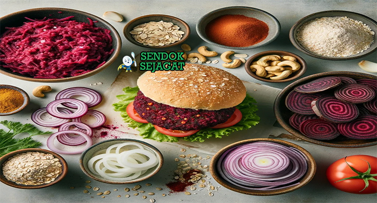 Bahan Burger with Beetroot lengkap daging beetroot telur nanas