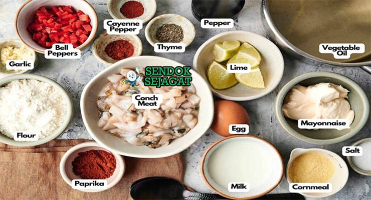 Bahan conch fritters daging conch beer batter paprika scotch bonnet parsley lime