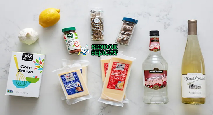 Bahan Fondue Neuchâteloise lengkap gruyère emmental anggur kirsch roti