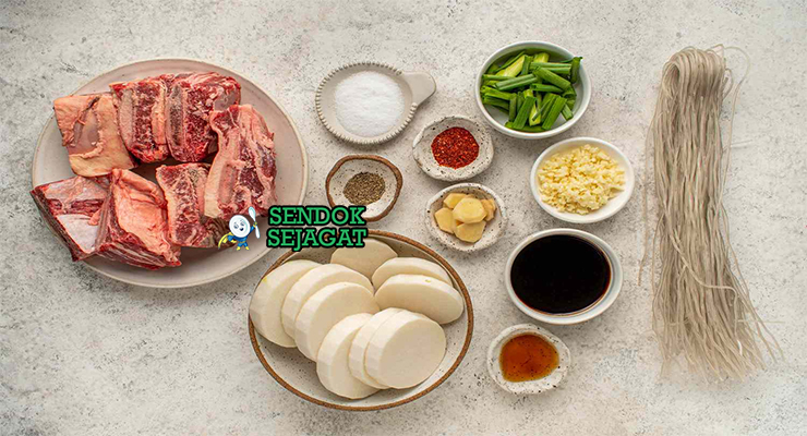 Bahan galbi-tang iga sapi short ribs dangmyeon bawang putih daun bawang telur