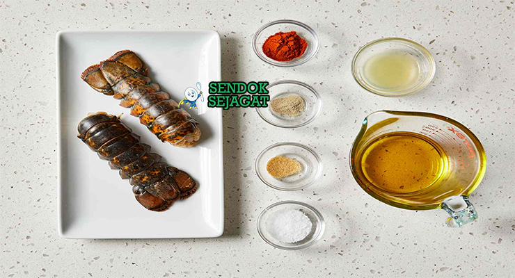 Bahan Grilled Lobster Tails lengkap ekor lobster mentega bawang bawang putih lemon