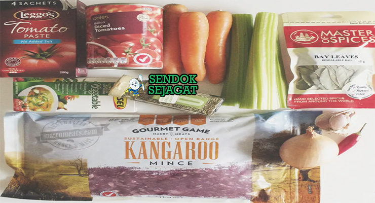 Bahan kangaroo bolognese daging kangguru red wine tomat kaleng rosemary soffritto