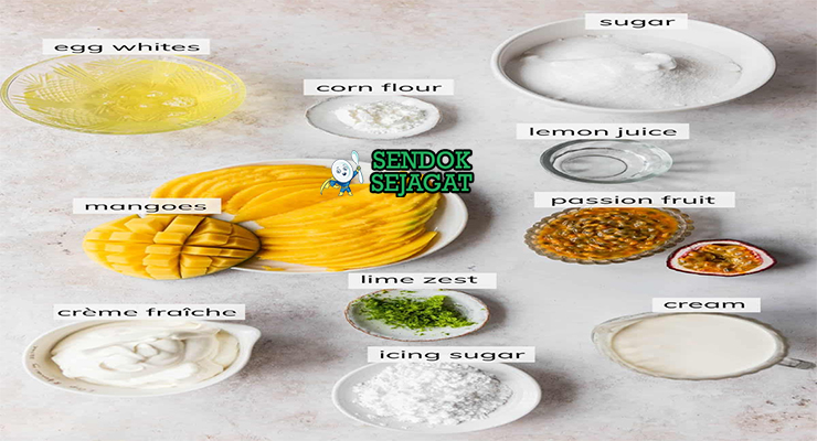 Bahan mango pavlova putih telur caster sugar mangga matang passionfruit mascarpone lemon cornflour