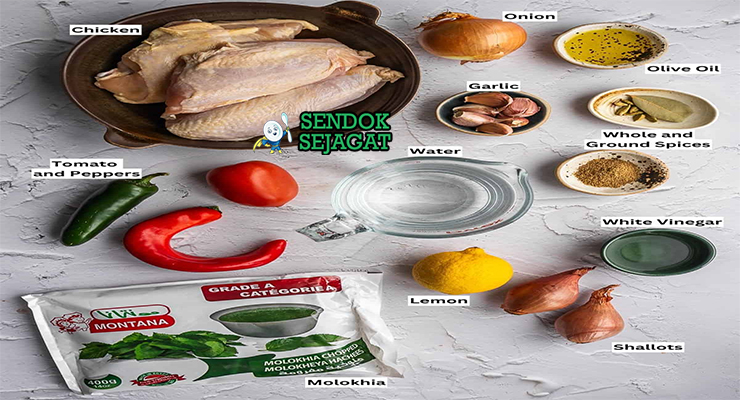 Bahan Molokhia lengkap daun molokhia ayam bawang coriander tomat
