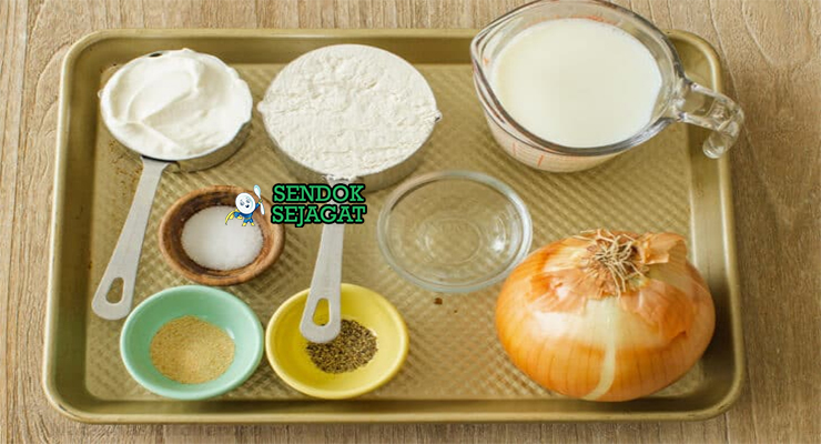 Bahan onion rings bawang bombay besar beer dingin tepung paprika garlic powder aioli