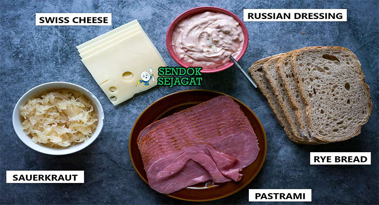 Bahan pastrami on rye brisket pink salt pepper coriander rye bread mustard