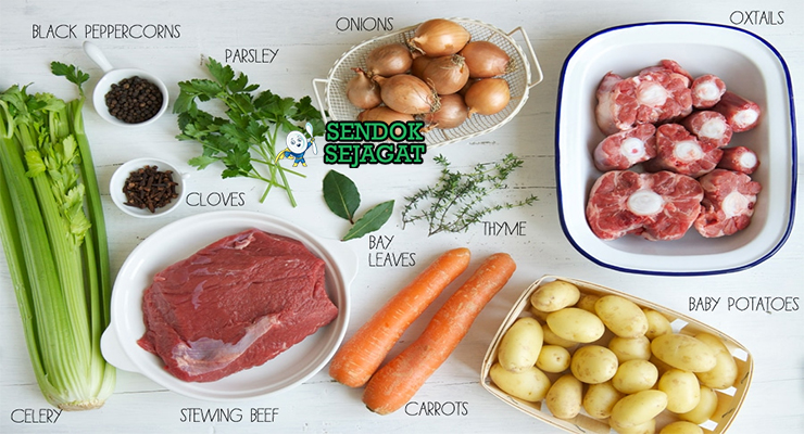 Bahan Pot-au-Feu lengkap daging sapi tulang wortel bawang lobak
