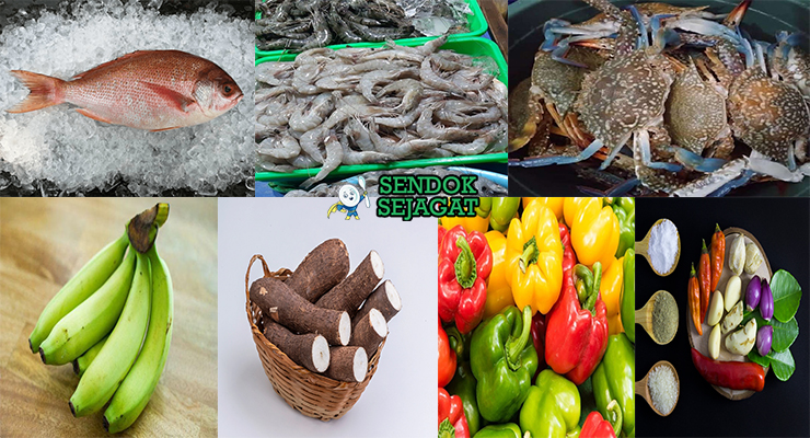 Bahan rondón santan segar ikan laut kepiting udang yuca pisang hijau thyme scotch bonnet