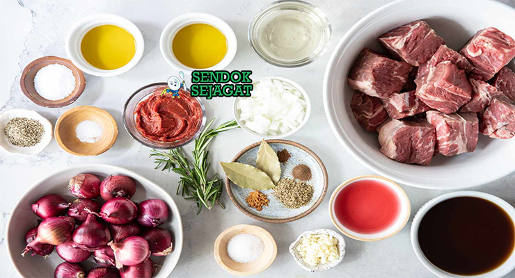 Bahan Stifado lengkap daging sapi bawang mutiara anggur kayu manis