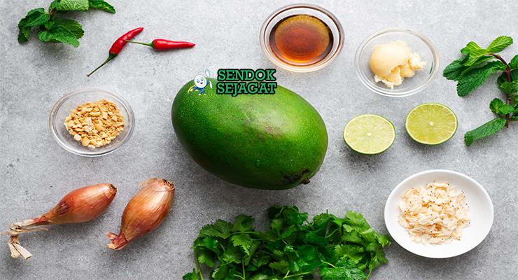 Bahan Thai Mango Salad lengkap mangga hijau udang kering saus ikan jeruk nipis