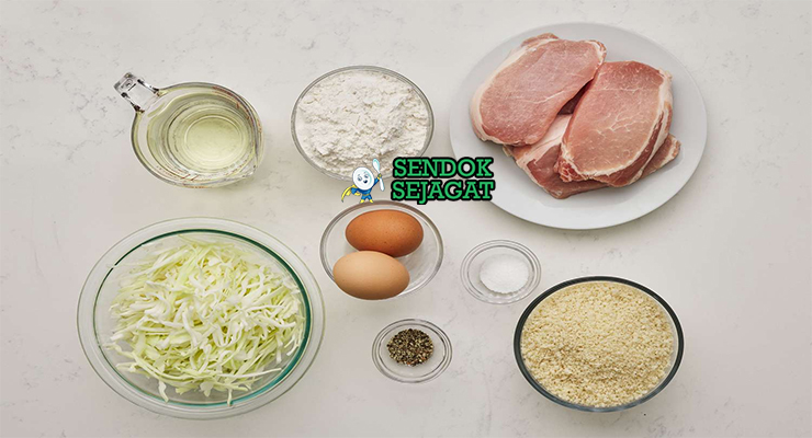 Bahan Tonkatsu lengkap daging babi panko telur saus kol