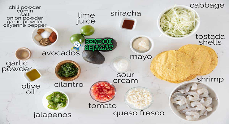 Bahan tostadas tortilla masa harina refried beans ayam chipotle udang limau queso fresco crema