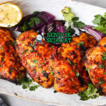 Harissa Chicken ayam golden char harissa lemon di platter saji