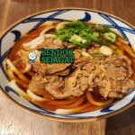 Niku Udon mangkuk besar udon tebal irisan daging sapi daun bawang shichimi menguap