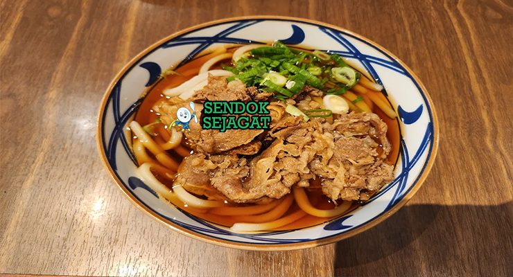 Niku Udon mangkuk besar udon tebal irisan daging sapi daun bawang shichimi menguap
