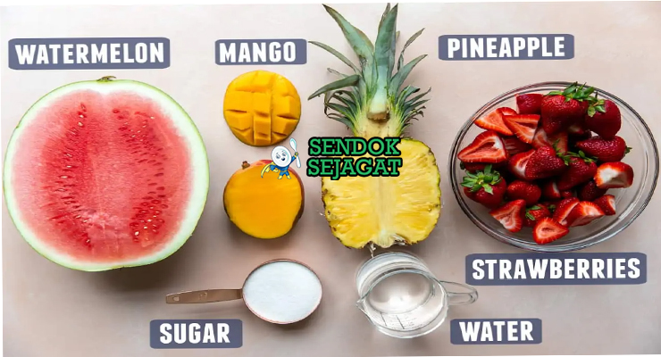 Bahan agua fresca semangka nanas hibiscus limau hijau gula air es batu mint