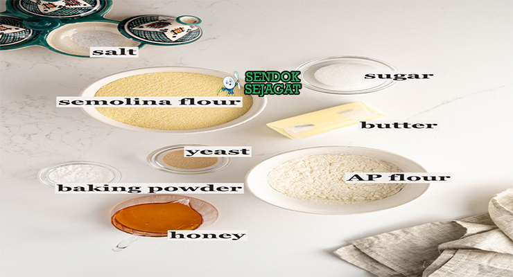 Bahan baghrir semolina tepung yeast orange blossom water madu butter almond daun mint