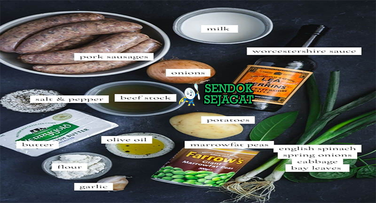 Bahan bangers and mash Cumberland sausage kentang tepung butter cream bawang bombay beef stock