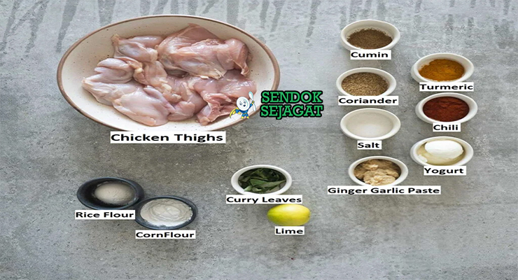 Bahan chicken 65 ayam fillet yogurt cabe kashmiri powder curry leaves bawang putih jahe limau