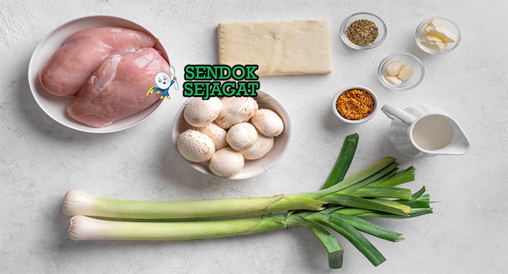 Bahan chicken and leek pie ayam paha leek jamur bacon cream mustard puff pastry egg wash