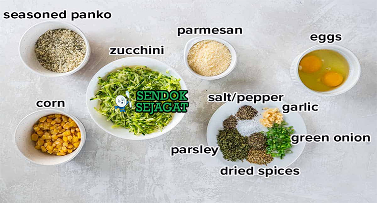 Bahan corn and zucchini fritters jagung manis zucchini feta egg flour parsley cumin avocado