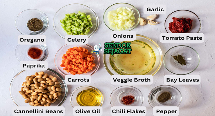 Bahan fasolada kacang putih navy tomat carrot celery oregano olive oil lemon feta