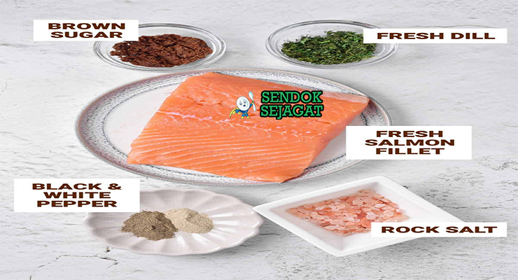 Bahan gravlax salmon skin-on dill lemon beetroot garam gula aquavit mustard hovmästarsås