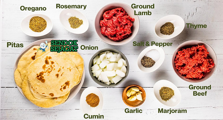 Bahan gyros daging domba sapi giling bacon oregano pita yogurt timun tzatziki kentang