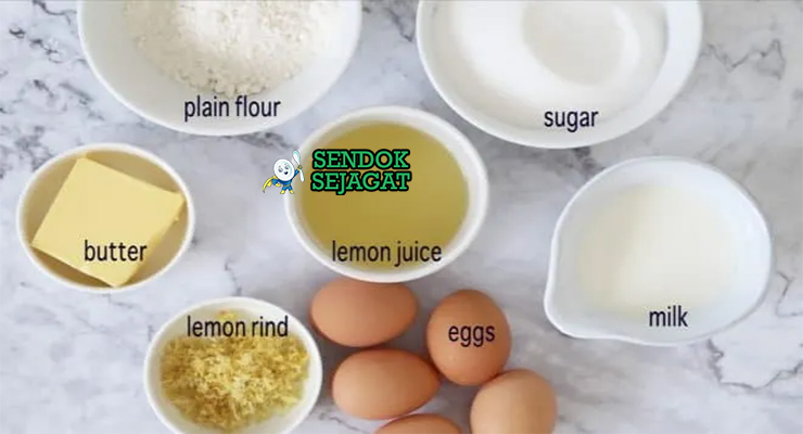 Bahan lemon delicious pudding lemon segar butter sugar telur self-raising flour milk cream