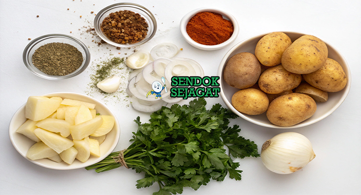 Bahan makouda kentang parut egg cumin coriander parsley garlic bawang bombay harissa