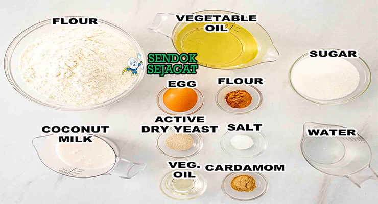 Bahan mandazi tepung terigu santan ragi cardamom gula kelapa parut minyak kelapa