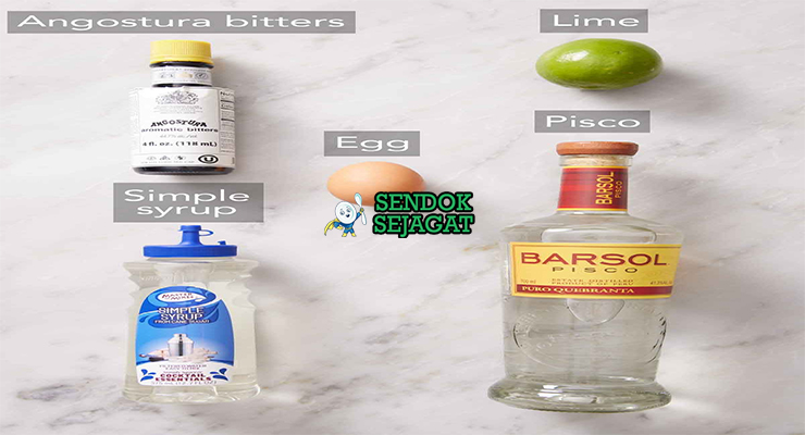 Bahan pisco sour pisco quebranta limau hijau egg white simple syrup Angostura bitters shaker