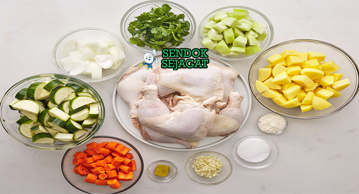 Bahan sopa de pollo ayam kampung jagung wortel zucchini tomat oregano cumin bawang putih